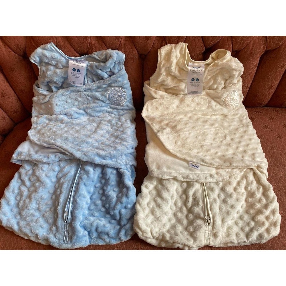 HALO SleepSack Swaddle Zipper Unisex 2 Lot New Born 0-3 mo Blue Cream